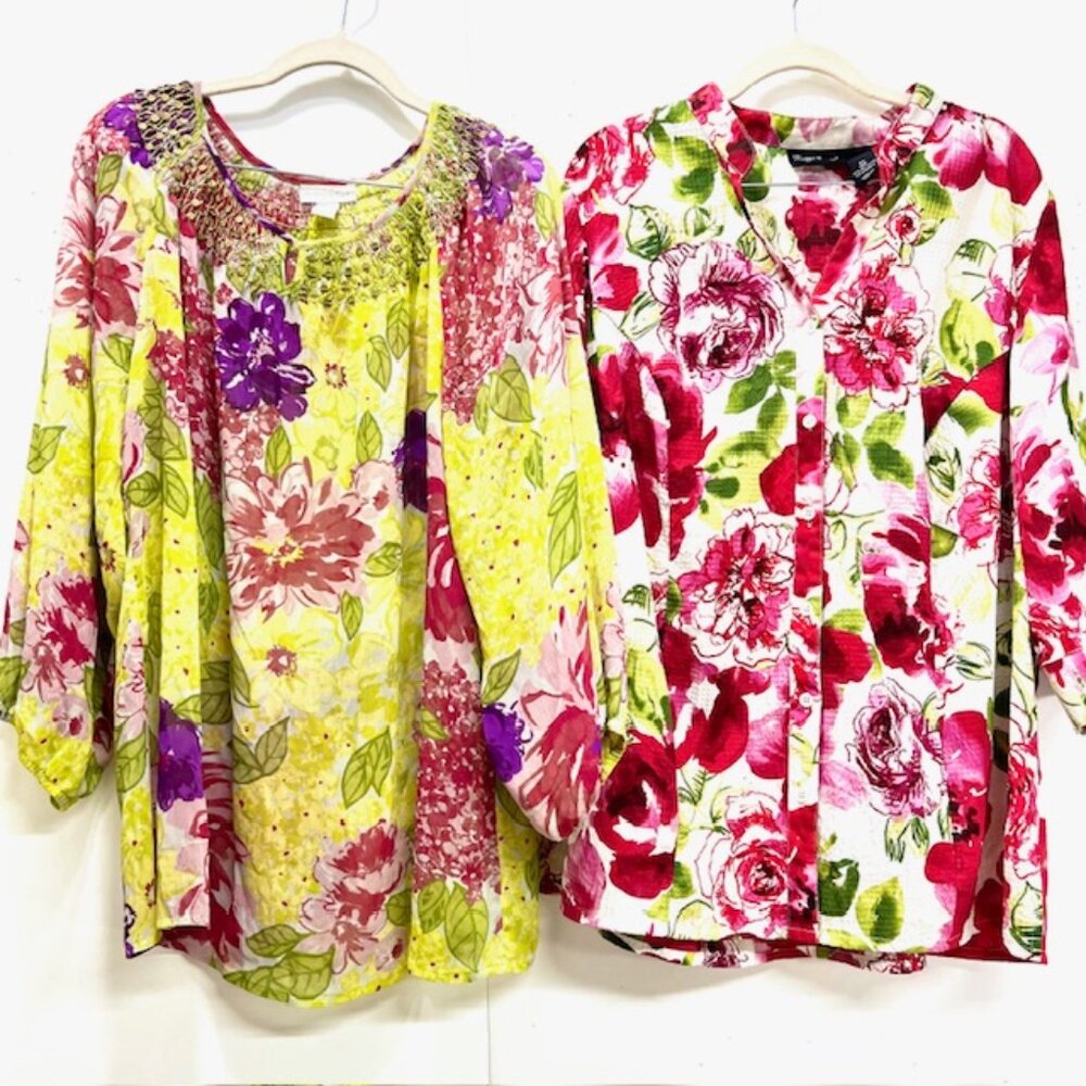 (2) Blouses Flora-Maggie Barnes Sz 16W  Button &  Charter Club  16 Pull Over(55